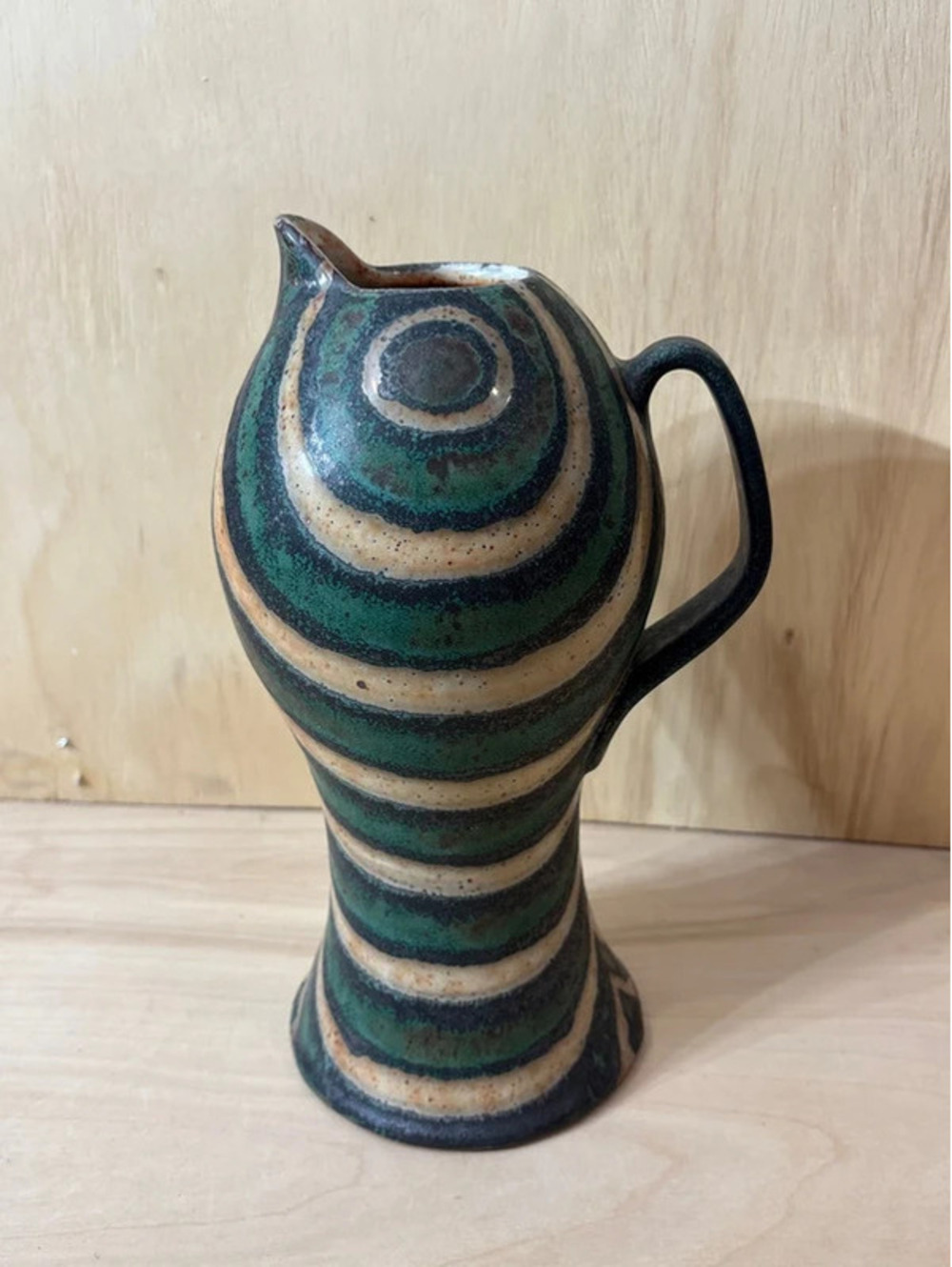 Peter Karner Studio Art Pottery Pitcher Wax Resist Stoneware 10" Ewer Signed